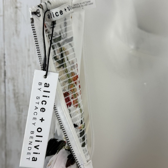 Alice & Olivia Haven Flared Midi Dress Floral White Sleeveless Broken Zip - Picture 3 of 13